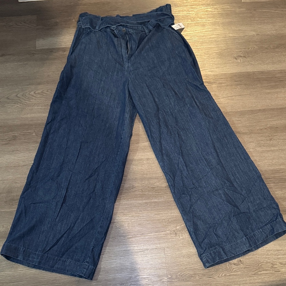 New York & Company Indigo Wide Leg Tie-Waist Jeans
